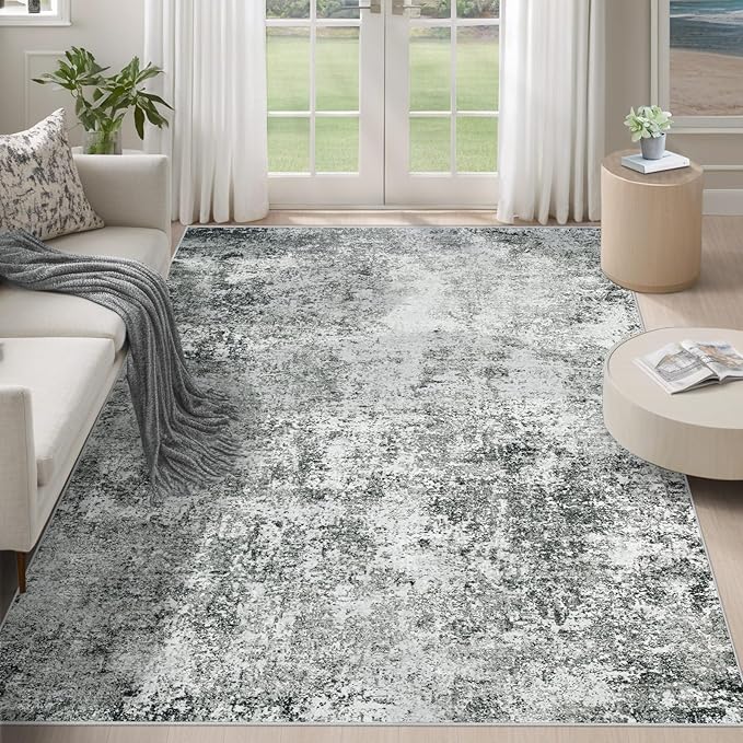 XLUEZ 5x7 Area Rugs for Living Room, Washable Modern Abstract Large Area Rug Neutral Soft Non Slip Kids Rug Stain Resistant Indoor Carpet for Bedroom Nursery Dining Room Playroom(Grey, 5'x7')