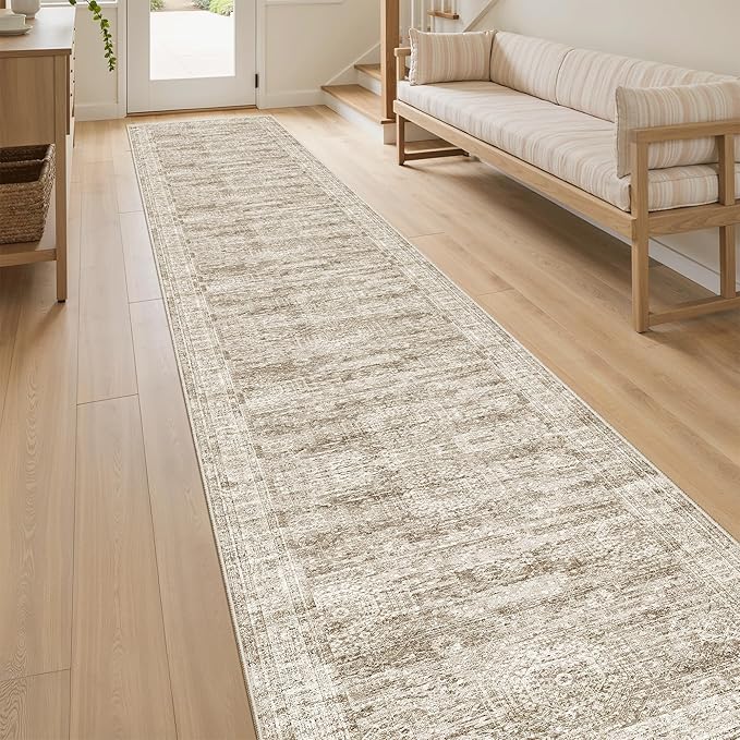 Soalmost Runner Rug 2x12 Washable Non-Slip Hallway Runner Rugs for Kitchen Bathroom Laundry Room Brown Vintage Floor Carpet Runners for Hallways Entryway