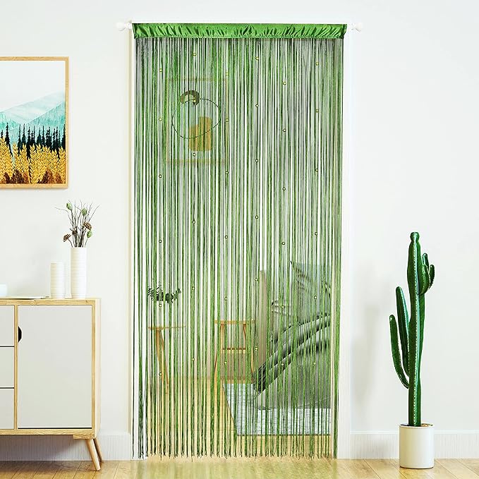 YaoYue Beaded Curtain Door String Curtains for Doorway Tassels Beads Hanging Fringe Hippie Room Divider Window Hallway Entrance Wall Closet Bedroom Privacy Decor (Grass Green, 100×280cm)