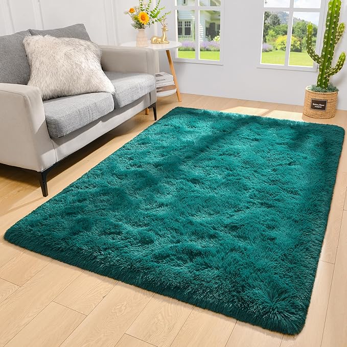 BENRON Soft Area Rugs for Living Room Bedroom Washable, Fluffy Rugs for Kids Children Girls Boys Room Decor, 3x5 Throw Rug for Nursery Kitchen Dining Table, Indoor Floor Carpets, Teal Green