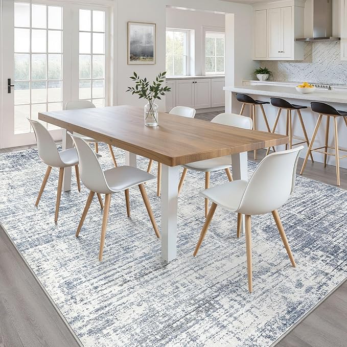 6x8 Area Rug Living Room: Washable Large Neutral Blue Rug Abstract Soft Modern Stain Resistant Indoor Floor Non-Slip Carpet for Bedroom Nursery Kids Office Playroom Dining Room Under Table Home