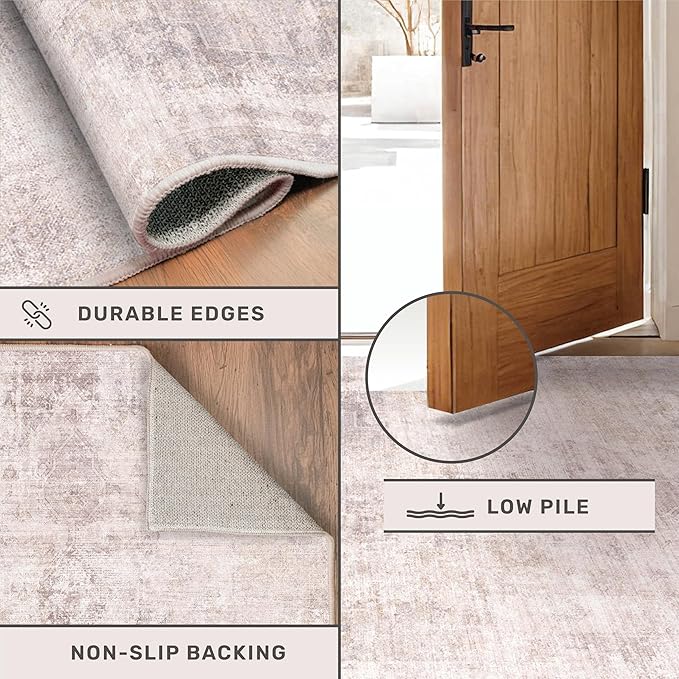 Hazo Haus Modern Rugs for Living Room 10x14 - Contemporary Dusty Pink Extra Large Area Rug for Dining Room Table, Foldable Thin Lightweight Non Slip Abstract Distressed Medallion Print Pattern