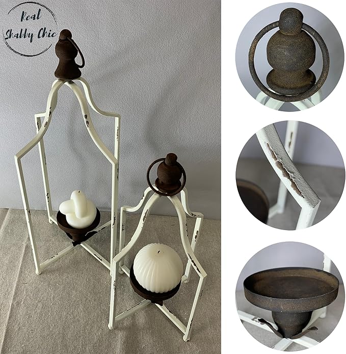 12.5" & 16.5" Timeless Cozy Decorative Lanterns Set of 2, Handcrafted Metal Iron Candle Holders, Farmhouse Elegance Fireplace Mantel Table Festive Gatherings Decor