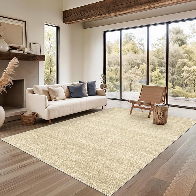 Valenrug Washable Rug 5x7 - Stain Resistant 5x7 Area Rugs for Living Room, Non Slip Backing Printed Rugs for Bedroom, Folable Machine Washable Area Rug (5'x7', Tan)