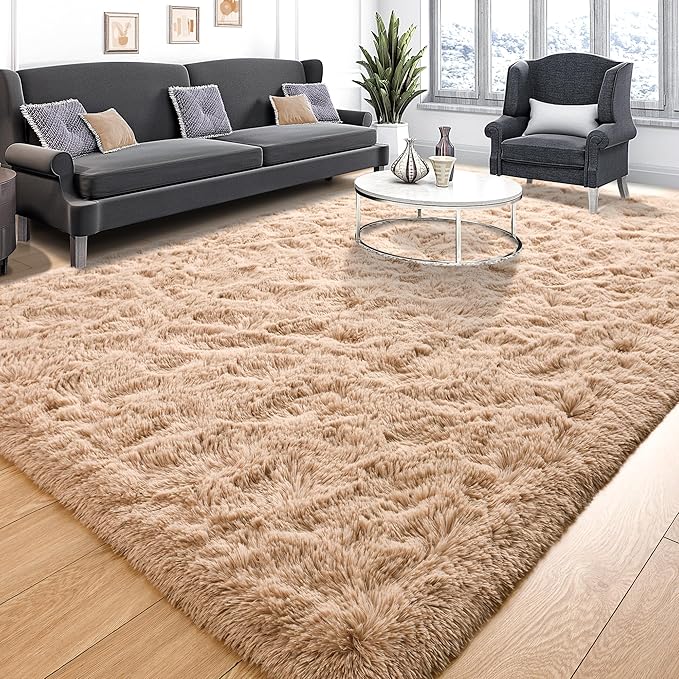 Tepook Super Soft Fluffy Rugs for Living Room, Area Rugs 8x10 for Bedroom, Modern Shaggy Rug Fuzzy Carpets for Kids, Plush Indoor Nursery Home Decor Rug with Non-Slip Bottom, Beige