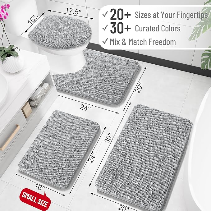 OLANLY Bathroom Rugs 35x24, Extra Soft Absorbent Chenille Bath Rugs, Rubber Backing Quick Dry, Machine Washable Bath Mats for Bathroom Floor, Tub and Shower, Home Decor Accessories, Light Grey