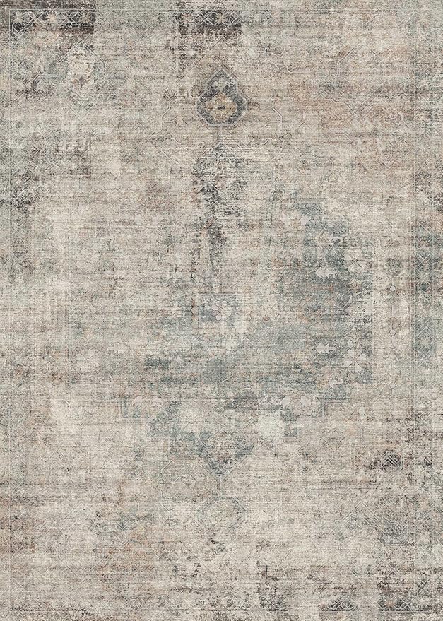 Hazo Haus Washable Moss Green 10x14 Area Rug for Living Room, Large Vintage Farmhouse Rug for Bedroom & Dining Room Under Table, Non-Slip Soft Low-Pile Stain Resistant