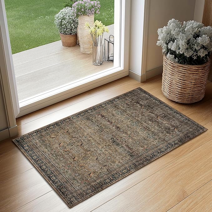 Ruaruarug Area Rug Non Slip Machine Washable Ultra Soft Living Room/Bedroom/Kitchen/Outdoor/Classroom Vintage Brown, 2'×3'