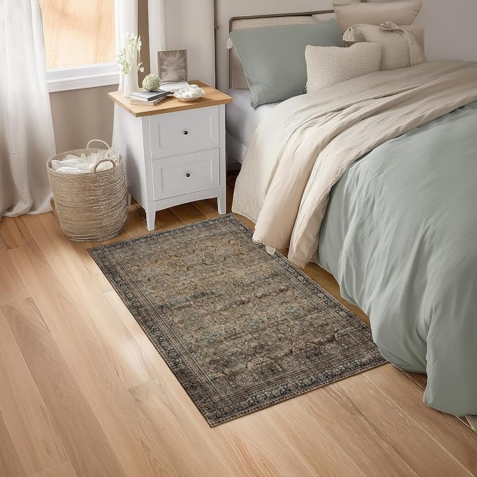 Ruaruarug Area Rug Non Slip Machine Washable Ultra Soft Living Room/Bedroom/Kitchen/Outdoor/Classroom Vintage Brown, 2'×3'