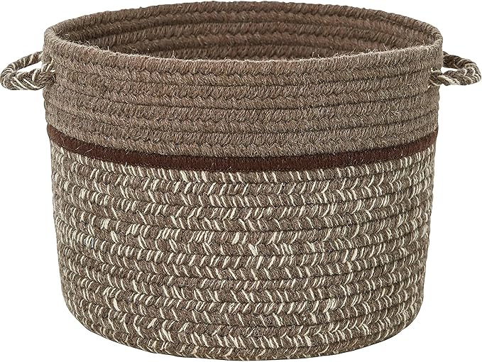 Super Area Rugs Wool-Made Soft Storage Basket with Handles Braided Trendy Decorative Bin, Mocha, 14" x 10"