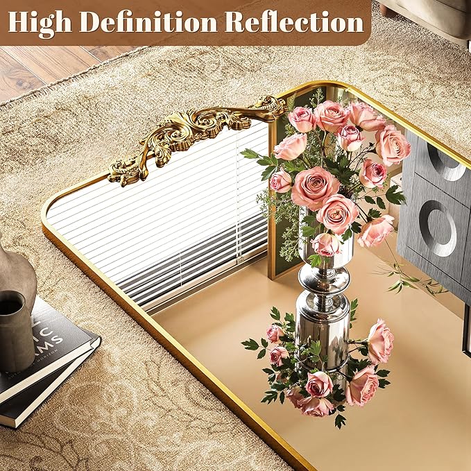 Vintage Full Length Mirror, 76"x34" Floor Mirror with Carved, Full Body Mirrors for Home Decor, Standing/Hanging Large Wall Mirrors for Bedroom/Living Room/Entryway, Gold, Retro Style