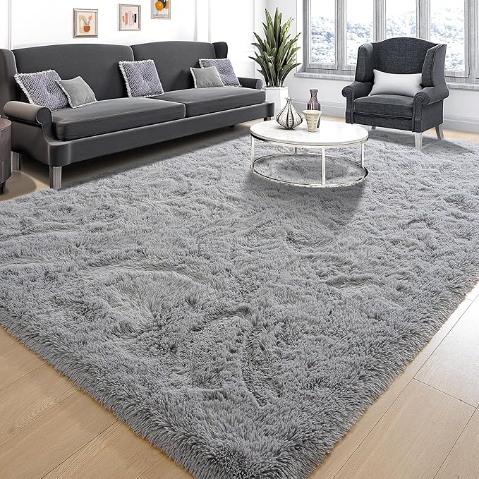 Tepook Super Soft Fluffy Rugs for Living Room, Area Rugs 8x10 for Bedroom, Modern Shaggy Rug Fuzzy Carpets for Kids, Plush Indoor Nursery Home Decor Rug with Non-Slip Bottom, Grey