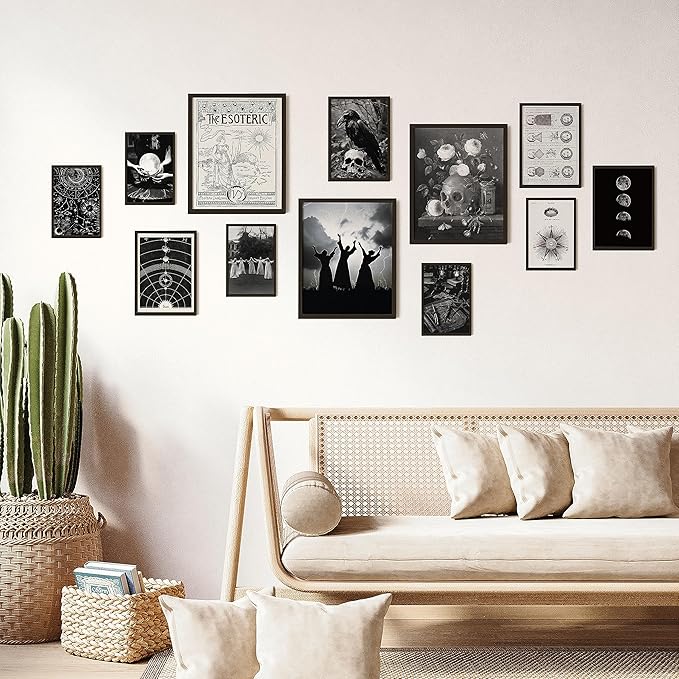 97 Decor Framed Gothic Wall Art - Vintage Gothic Decor For Home, Moody Witchy Wall Decor, Halloween Goth Room Decor Aesthetic, Witch Pictures Wall Decor, Spooky Dark Posters For Bedroom Decorations
