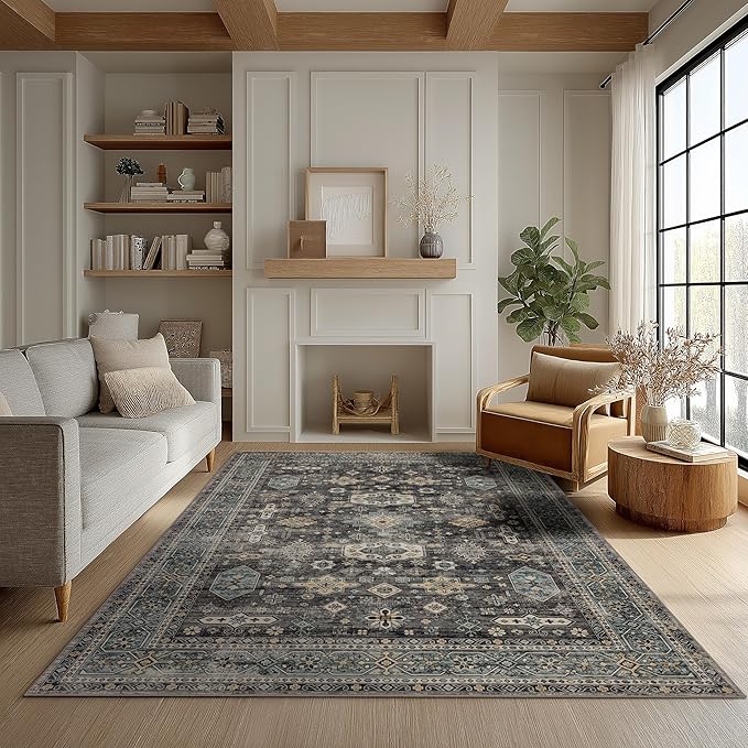 Ruaruarug Area Rug Non Slip Machine Washable Ultra Soft Living Room/Bedroom/Kitchen/Outdoor/Classroom Silver, 4'×6'