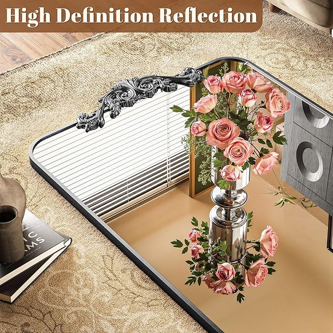 Vintage Full Length Mirror, 71"x28" Floor Mirror with Carved, Full Body Mirrors for Home Decor, Standing/Hanging Large Wall Mirrors for Bedroom/Living Room/Entryway, Black, Retro Style