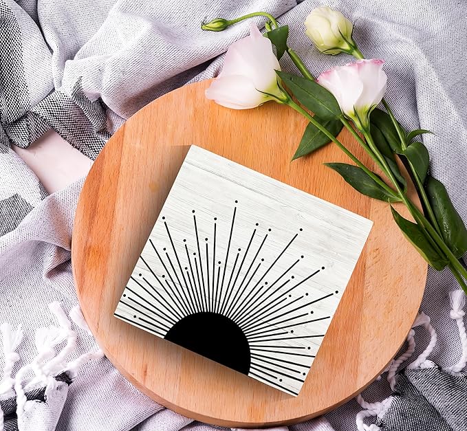 SRADMO Abstract Boho Black Sun Sunrise Sunset Sunshine Sunray Rustic Wood Box Sign Desk Decor Boho Mid Century Modern Art Wooden Block Box Sign Decoration For Home Wall Shelf Table Office Decor