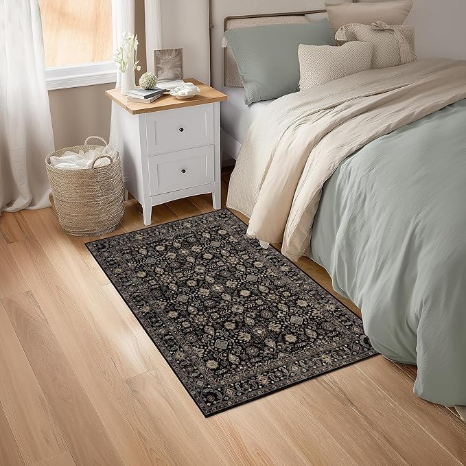 Ruaruarug Area Rug Non Slip Machine Washable Ultra Soft Living Room/Bedroom/Kitchen/Outdoor/Classroom Black Gold, 2'×3'