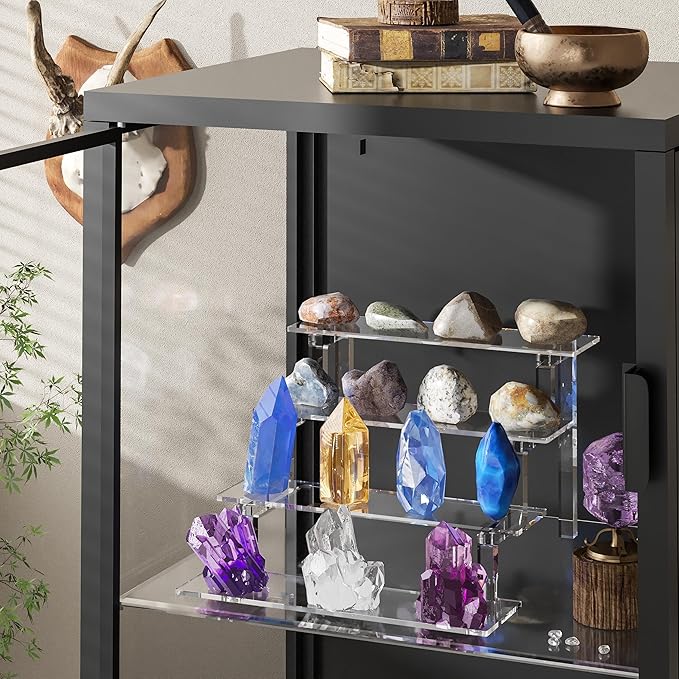 WINKINE Acrylic Display Stand Riser, Perfume Stand Organizer 4 Tier, Holder Shelves Compatible with Funko POP Figures, Cologne Organizer for Men, Acrylic Risers for Display, Clear Bedroom Shelf Holder
