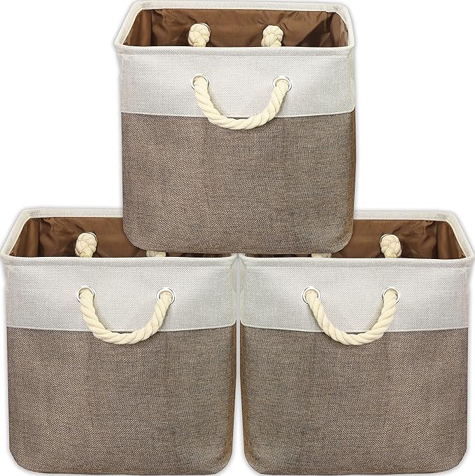 Simple Houseware Fabric Storage Cubes, 13" x 13" Storage Bin, 3 Pack, Brown