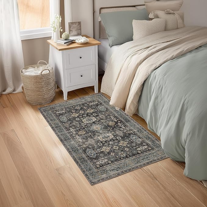 Ruaruarug Area Rug Non Slip Machine Washable Ultra Soft Living Room/Bedroom/Kitchen/Outdoor/Classroom Silver, 2'×3'