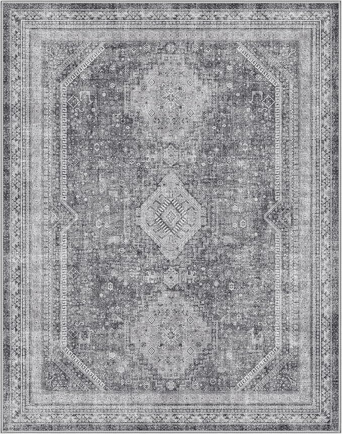 GENIMO 8x10 Area Rugs for Living Room, Machine Washable Non Slip Rugs, Low Pile Lightweight Print Rug for Bedroom, Dining Room, Home Office, Vintage Grey