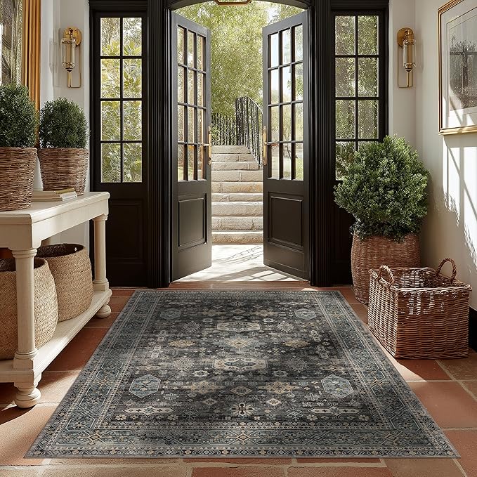 Ruaruarug Area Rug Non Slip Machine Washable Ultra Soft Living Room/Bedroom/Kitchen/Outdoor/Classroom Silver, 5'×7'