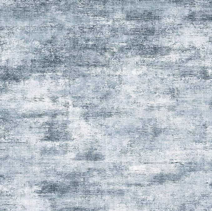 10x10 ft Square Living Room Rug – Washable Modern Abstract Area Rug for Bedroom, Dining Room, Playroom – Neutral Non-Slip Low-Pile Thin Indoor Carpet (Misty Blue Gray)