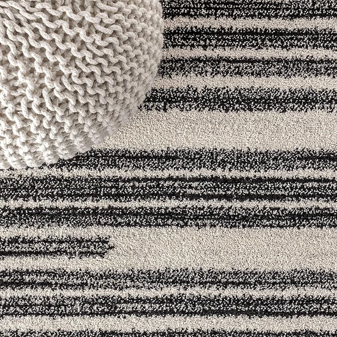 JONATHAN Y Khalil Modern Berber Stripe Cream/Black 3x3 Square Indoor Area Rug, Contemporary, Bohemian, Easy-Cleaning for Living Room, Bedroom, Kitchen, Pet Friendly, Non-Shedding (MOH207A-3SQ)