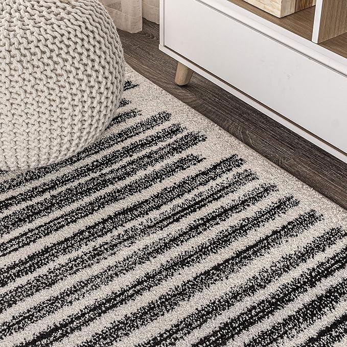 JONATHAN Y Khalil Modern Berber Stripe Cream/Black 5x5 Square Indoor Area Rug, Contemporary, Bohemian, Easy-Cleaning for Living Room, Bedroom, Kitchen, Pet Friendly, Non-Shedding (MOH207A-5SQ)
