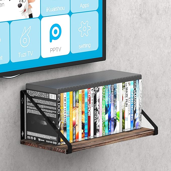 BAMEOS Floating Shelves Rustic Wood Wall Shelf Wall Mounted Shelves for Living Room, Office, and Bedroom, with Metal Bracket