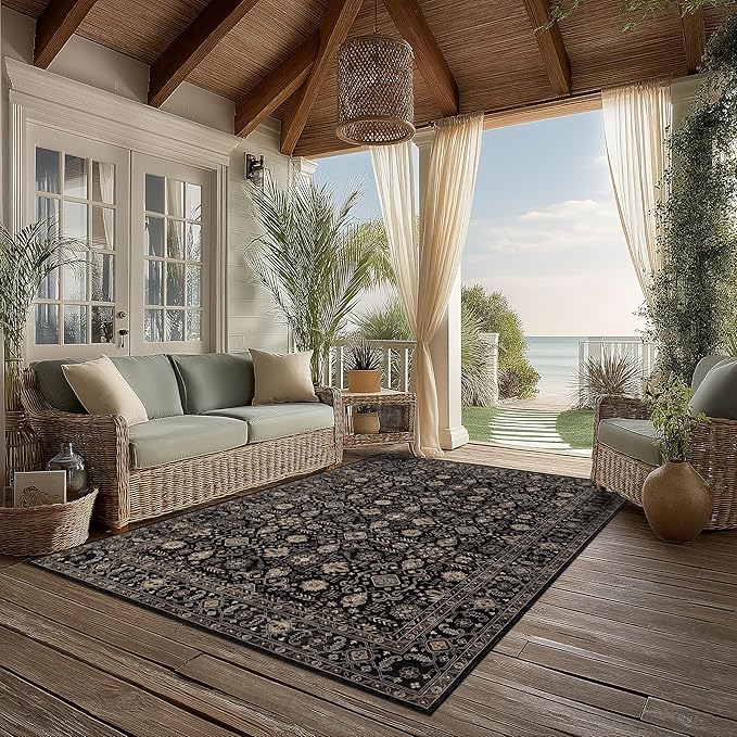 Ruaruarug Area Rug Non Slip Machine Washable Ultra Soft Living Room/Bedroom/Kitchen/Outdoor/Classroom Black Gold, 4'×6'
