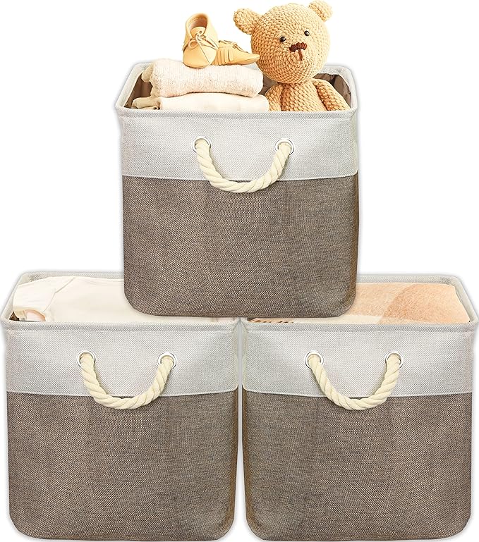 Simple Houseware Fabric Storage Cubes, 13" x 13" Storage Bin, 3 Pack, Brown