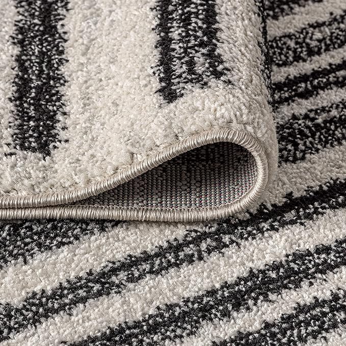 JONATHAN Y Khalil Modern Berber Stripe Cream/Black 5' Round Indoor Area Rug, Contemporary, Bohemian, Easy-Cleaning for Living Room, Bedroom, Kitchen, Pet Friendly, Non-Shedding (MOH207A-5R)