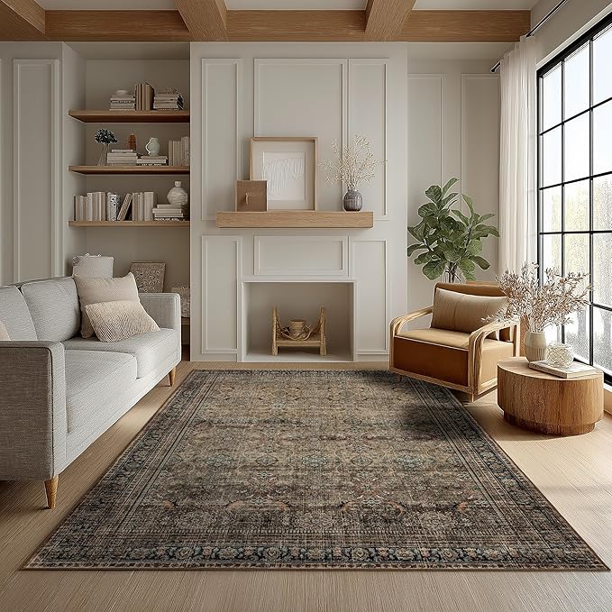 Ruaruarug Area Rug Non Slip Machine Washable Ultra Soft Living Room/Bedroom/Kitchen/Outdoor/Classroom Vintage Brown, 4'×6'