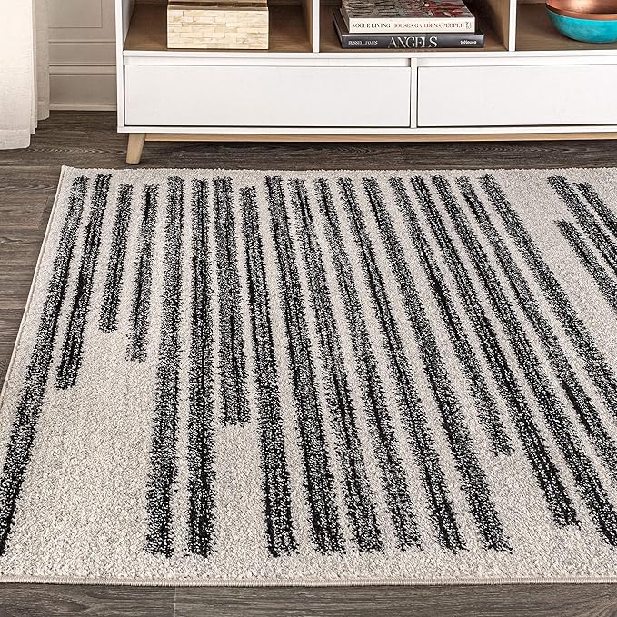 JONATHAN Y Khalil Modern Berber Stripe Cream/Black Indoor Area Rug, 10x14, Contemporary, Bohemian, Easy-Cleaning for Living Room, Bedroom, Kitchen, Pet Friendly, Non-Shedding (MOH207A-14)