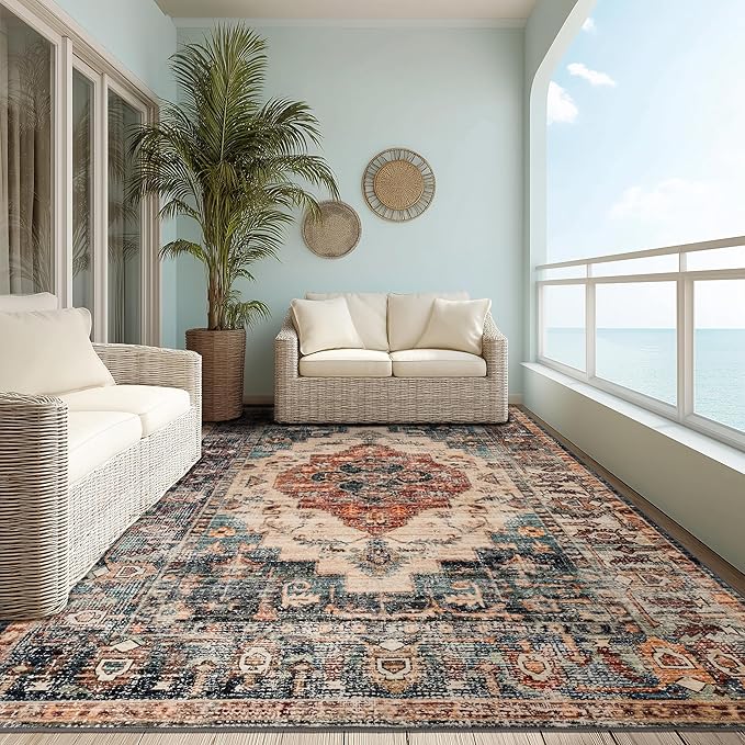 Ruaruarug Area Rug for Living Room Bedroom, Washable Non-Slip Foldable Waterproof, Soft for Office Dining Room Kids, Fluffy Easy to Clean, Decor Aesthetic Brown, 8'×10'