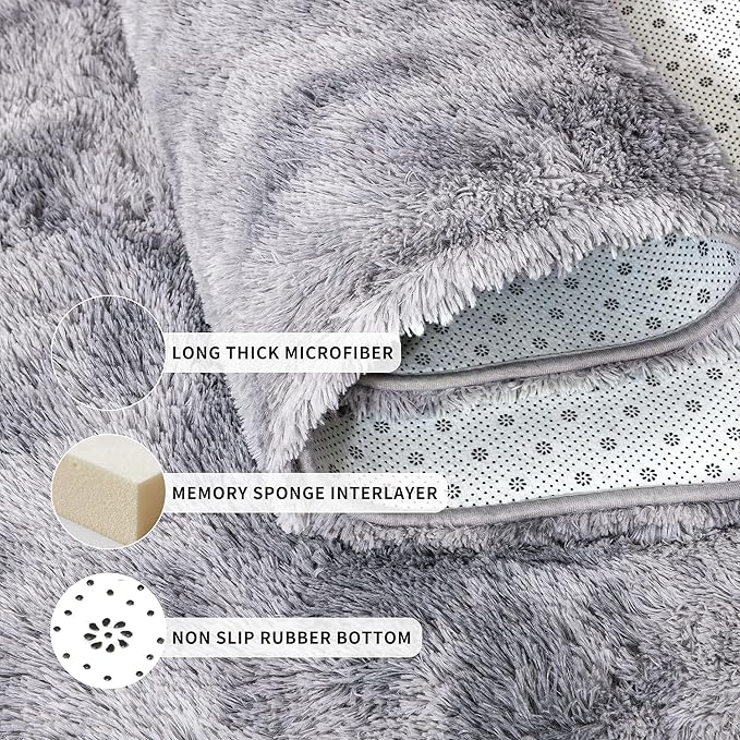 Tepook Fluffy Large Rugs for Living Room, 8x10 Area Rugs for Bedroom, Modern Shag Fuzzy Carpets for Kids Boys Girls, Plush Indoor Nursery Home Decor Rug with Non-Slip Bottom, Tie-dye Light Grey