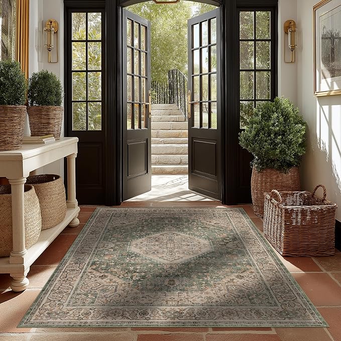 Ruaruarug Area Rug Non Slip Machine Washable Ultra Soft Living Room/Bedroom/Kitchen/Outdoor/Classroom Celadon, 5'×7'