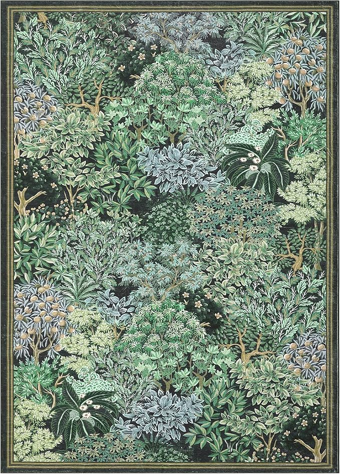 GarveeHome Forest Rugs 6x9, Blue Green Washable Area Rug for Living Room, Botanical Low Pile Non Slip Stain Resistance Woodland Area Rug for Farmhouse, Bedroom, Dining Room