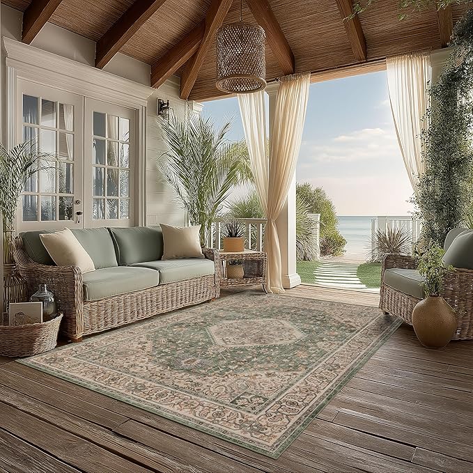 Ruaruarug Area Rug Non Slip Machine Washable Ultra Soft Living Room/Bedroom/Kitchen/Outdoor/Classroom Celadon, 5'×7'
