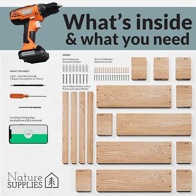 NATURE SUPPLIES Set of 4, Natural Wood Floating Nursery Book Shelves, 16.4" Floating Bookshelves, Wall Book Shelf for Kids Rooms Decor, Toys & Playroom Furniture, Kids Bookshelf, Nursery Bookshelf