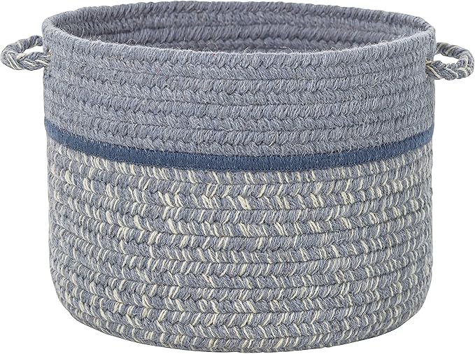 Super Area Rugs Wool-Made Soft Storage Basket with Handles Braided Trendy Decorative Bin, Sunrise Blue, 10" x 8"